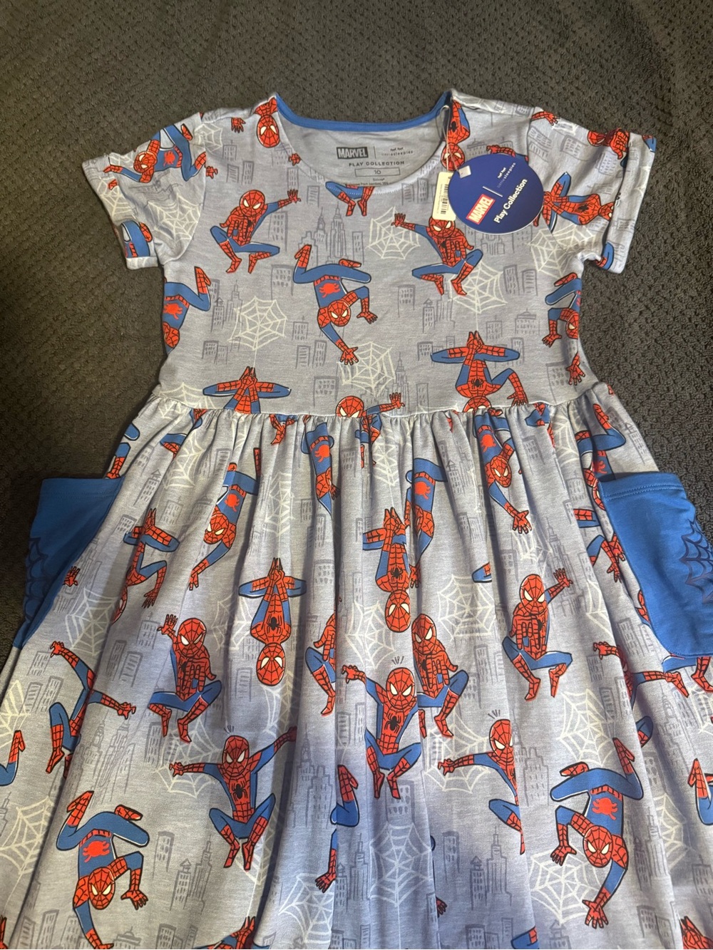 Marvel Girls' Gray Dress with Red & Blue Spider-Man Allover